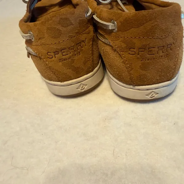 Sperry Women’s Suede Boat Shoes Tan Leather Lace Loafers Size 6 - Image 4