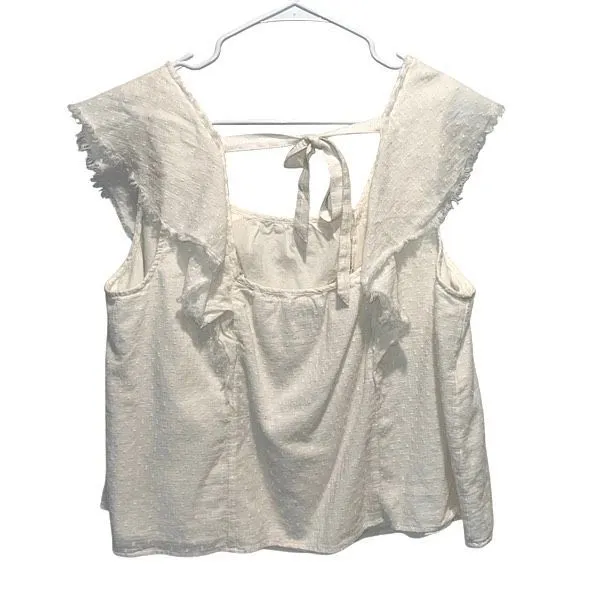True Craft Womens Swiss Dot Square Neck Cap Sleeve Tie Back Blouse White Size 1X - Image 3