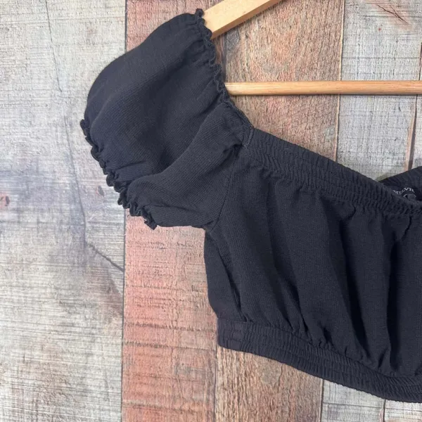 Brandy Melville Black Maura Whimsigoth Puff Sleeve Crop Top Dark Coquette - Image 2