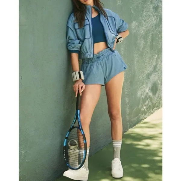 NWT Free People Movement Forty‎ Love Caribbean Coast Combo Blue Shorts - Image 2
