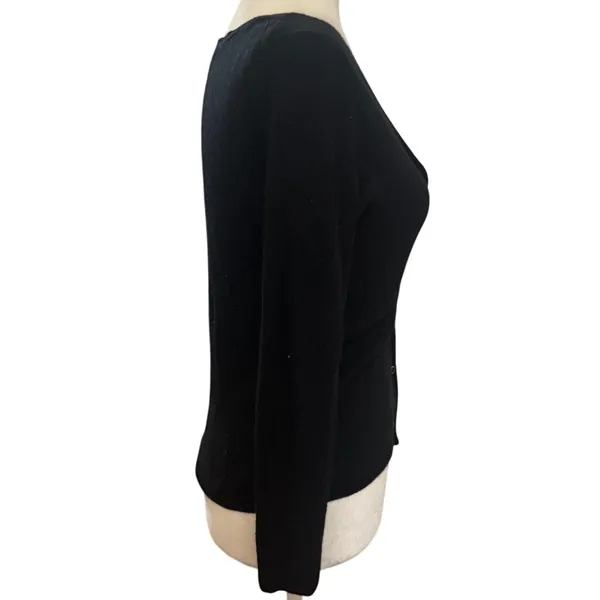 Aritzia Wilfred Black Ribbed Wool Blend Gold Button Front Cardigan Sweater XXS - Image 4