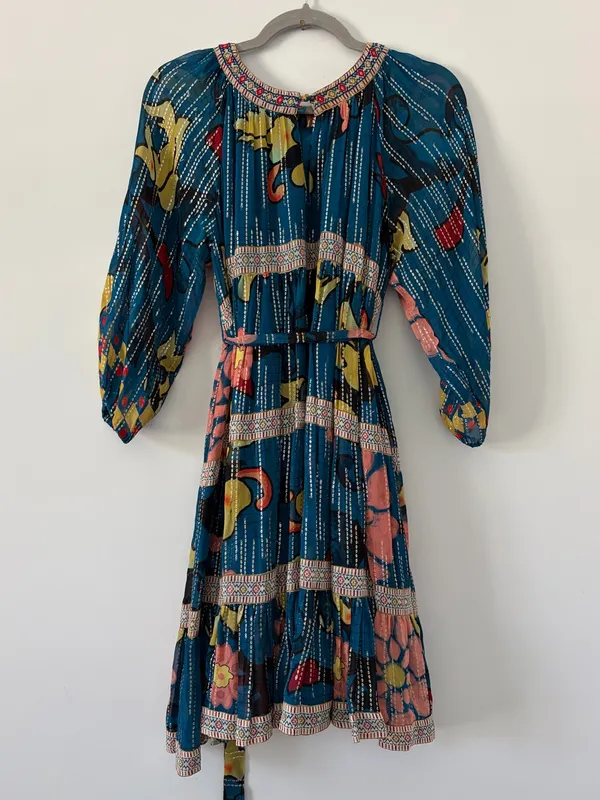 Anthropologie Verb Eulalia Shimmer Tunic Dress Hawaiian Blue Boho Cocktail Dress - Image 6
