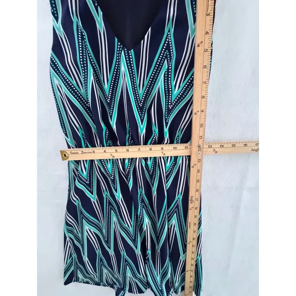 Everly‎ Womens Chevron Geometric V-Neck Sleeveless Mini Dress Navy Teal White M - Image 5