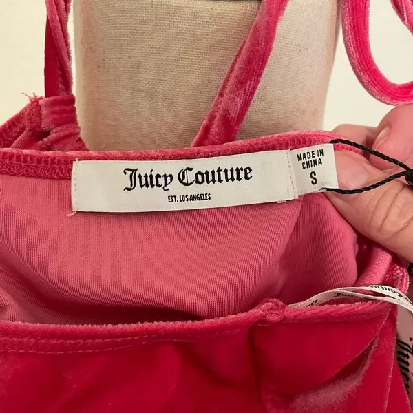 Juicy Couture Pucker Up Velvet Halter Cut‎ Out Mini Dress Women’s S Hot Pink NEW - Image 7