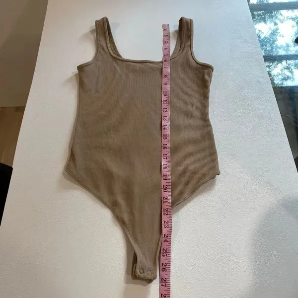 Abercrombie & Fitch Soft A&F Ribbed Bodysuit Tan Beige Size M - Image 6