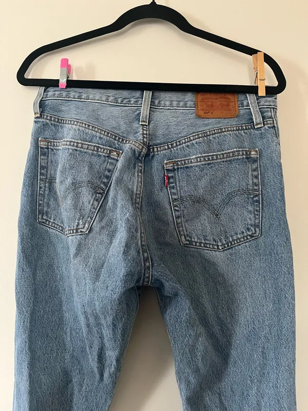 Levi's 501 Straight Jeans 27 Distressed Light Wash Button Fly Minimalist Capsule - Image 7