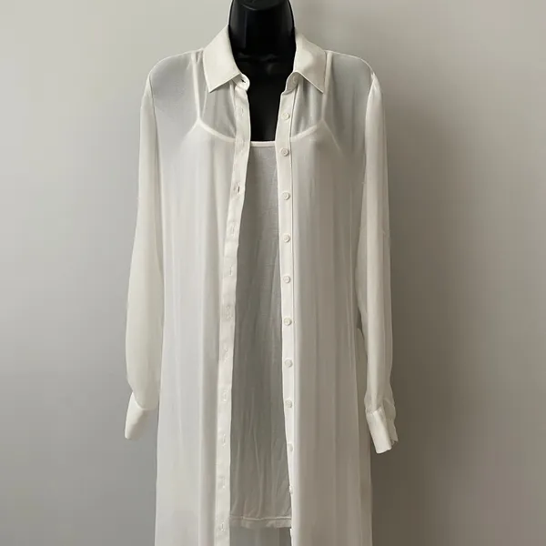 David Lerner Flowy Beachy Relaxed Coastal Clean Sheer Dress Set M White - Image 2