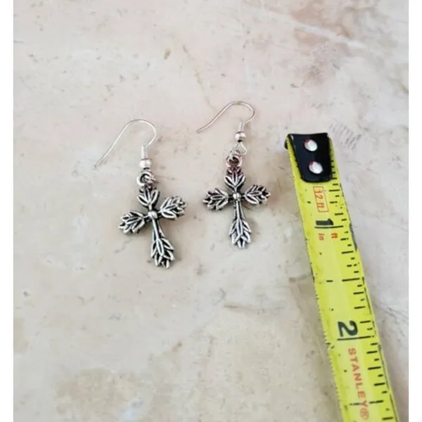Cross Earrings Silver Tone - Image 2