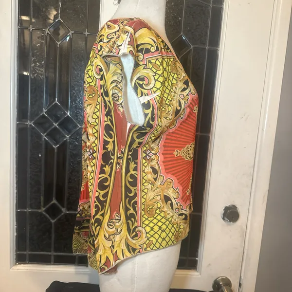 Y2K Helium Ornate Baroque Print Top | Keyhole Back | Size S - Image 3