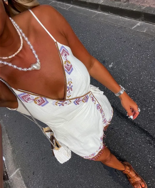 Zara dress mini summer boho embroidered fringe cotton tribal Aztec wrap - Image 5