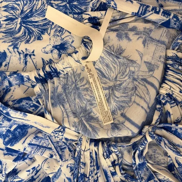 By ANTHROPOLOGIE Jasmine Tiered Cover-Up Dress Maxi Tropical Toile Blue Medium‎ - Image 11