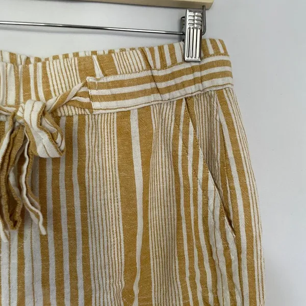 Land N' Sea linen rayon yellow white‎ striped pants pockets belted women's M - Image 2