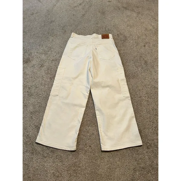 Levis Womens Size 30 White/cream High Waisted‎ Wide Leg Crop Utility Cargo Jeans - Image 7