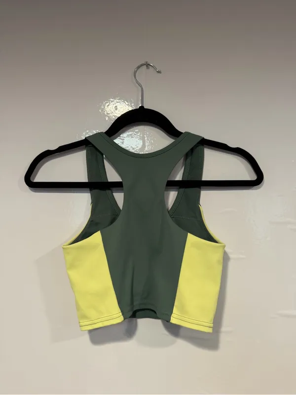 Move Theology Colorblock Racerback Sports‎ Bra — Olive Green & Lime - Image 3