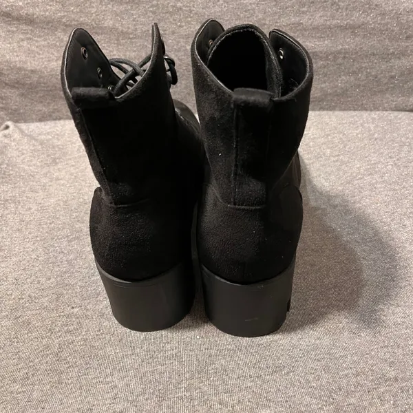 Black Suede Lace Up Combat Boots Chunky Heel Womens Size 7‎ - Image 3