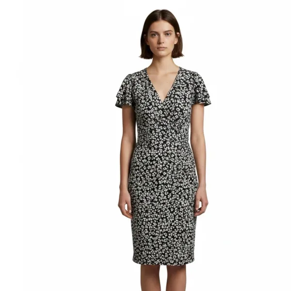 Lauren Ralph Lauren Faux Wrap Dress V-Neck Flutter Sleeve Side Ruching 8 - Image 2