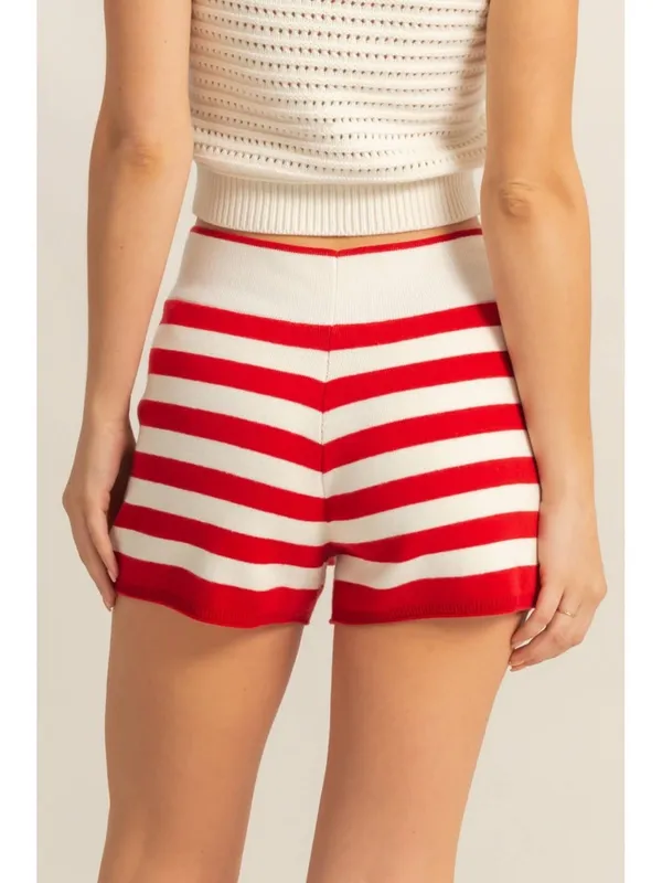 Double Zero Fitted Knit Red Stripe Shorts - Image 2