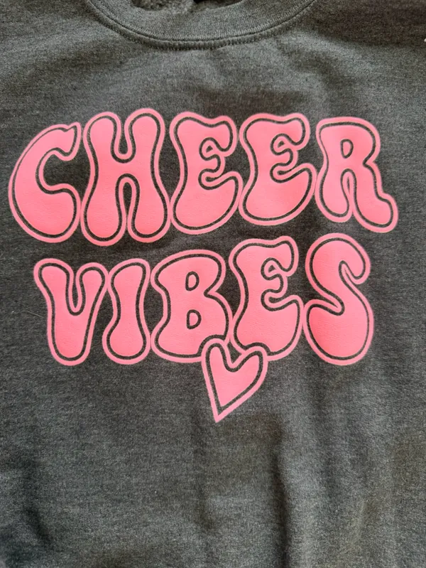 Gildan Cheer Vibes puffy letter Crewneck size xs gray and pink - Image 2