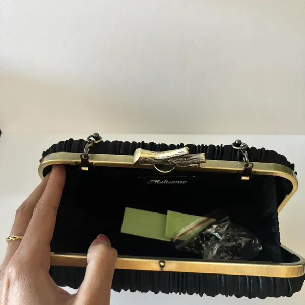 & Other Stories Black Pleated Clutch Golden Metal Purse Bag - Image 7
