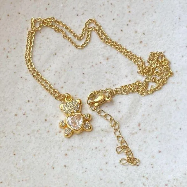 Handmade gold tone stainless steel teddy bear cute retro necklace🧸 - Image 4