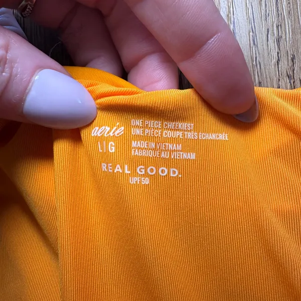 Aerie Shine Plunge Ruched One Piece Cheekiest Womens Large Orange Swimsuit beach - Image 6