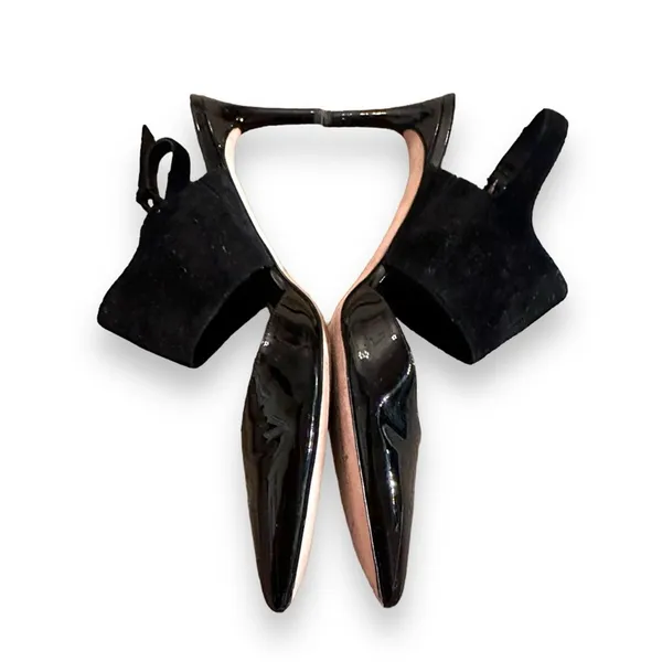 Tory Burch Ashton Black Suede‎ Leather Slingback Kitten Heel Sandal Pumps Sz 9 - Image 5