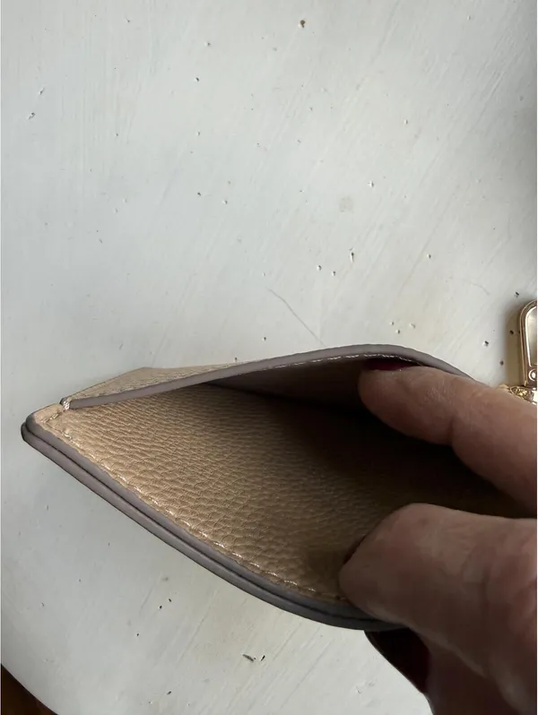 Nanette Lepore Taupe Leather Card Holder with Chain - Image 5