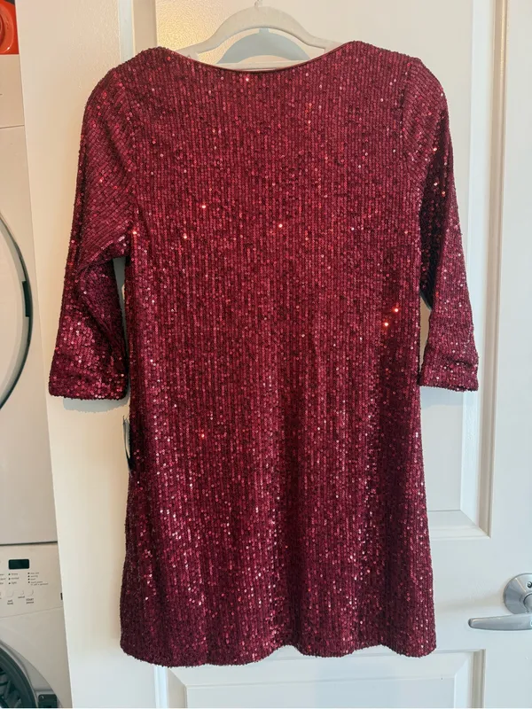 Lulu's Burgundy Sequin V-Neck Mini Dress - Image 4