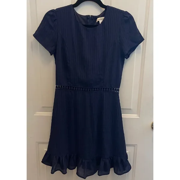 Francesca's‎ Navy Blue Mini Dress Crochet Waist Ruffle Hem Short Sleeve Small - Image 2