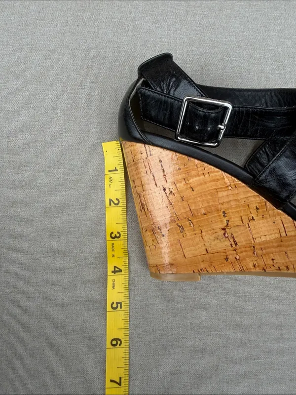 Cole Haan Black Leather Cork Wedge Sandals size 8 - Image 9