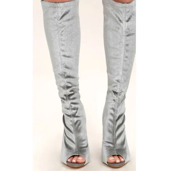 Lulus Velvet Peep Toe Velvet Tall Boots Size 7 NEW - Image 2