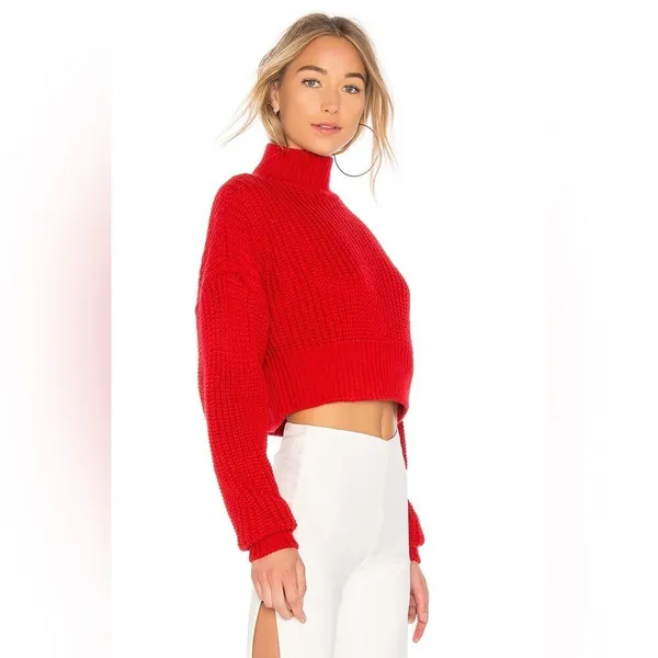 Lovers + Friends‎ Revolve Union Red Chunky Knit Cropped Mockneck Sweater size L - Image 4