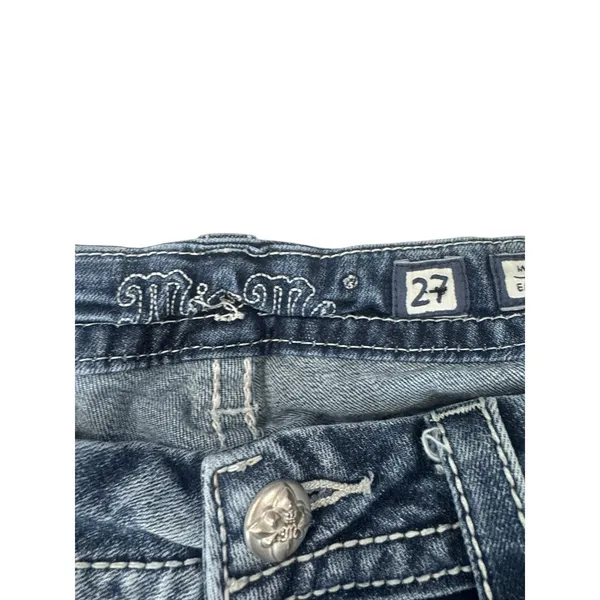Miss Me Jeans Size 27 Womens Mid Rise Easy Crop Blue Distressed Embellished - Image 4