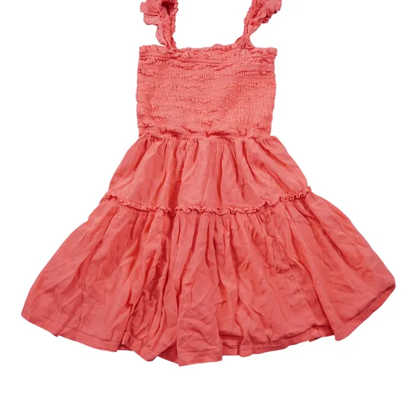 Aerie Medium Coral Pink Smocked Tiered Mini Dress Ruffle Straps Cotton‎ Blend - Image 3