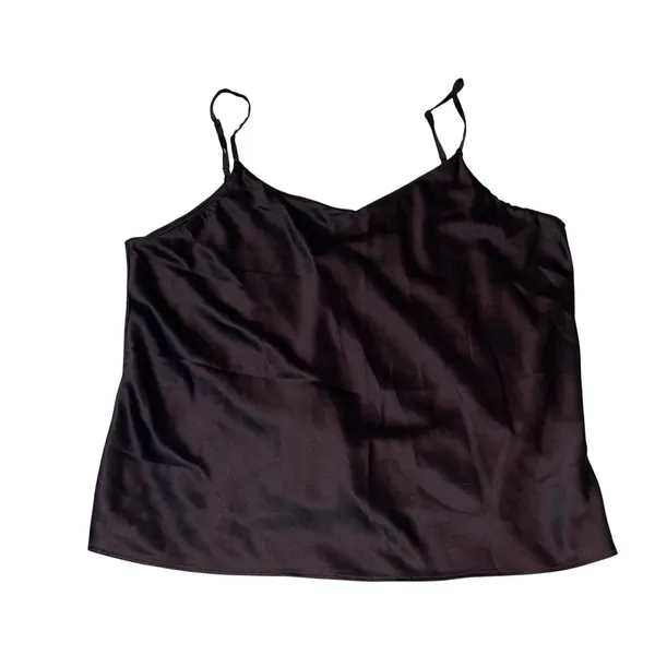 Joyspun Cami Top Womens L 12-14 Black Satin V-Neck Adjustable Straps Minimalist - Image 2