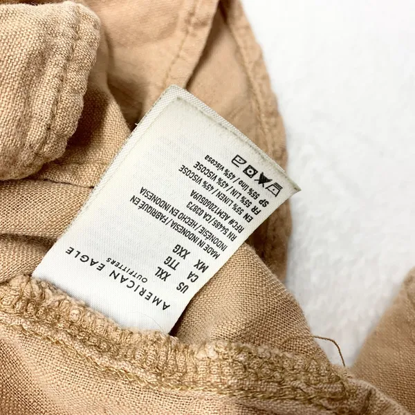 American Eagle Oversized Button Down Women Size XXL Tan‎ Linen Blend Boho Shirt - Image 3