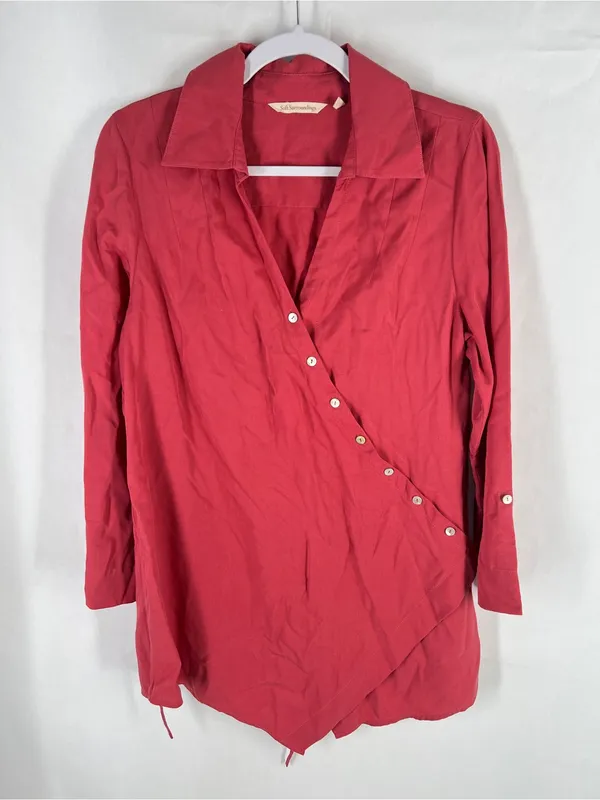Soft Surroundings Washed Tencel Asymmetrical Tunic Top Red Size M - Image 2
