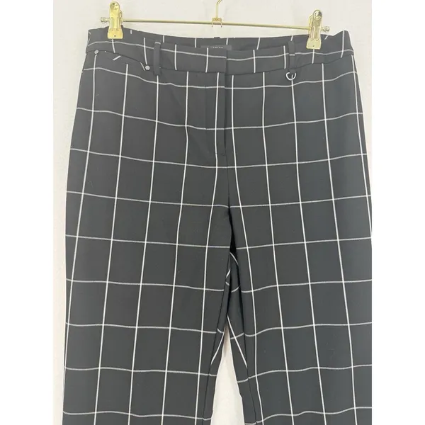 Alfani Windowpane Plaid Pants Women 8 Black White Straight Leg Stretch Trousers - Image 3
