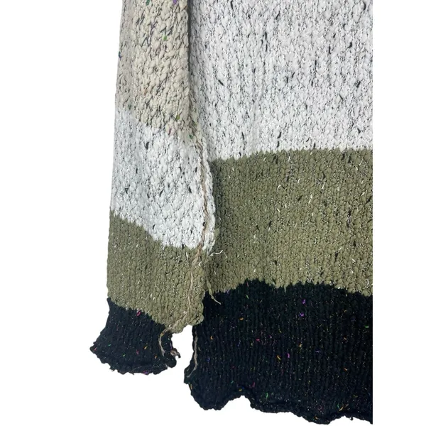 POL Chunky Knit V-Neck Sweater S Colorblock Stripe Brown Green Slouchy Earthy - Image 3