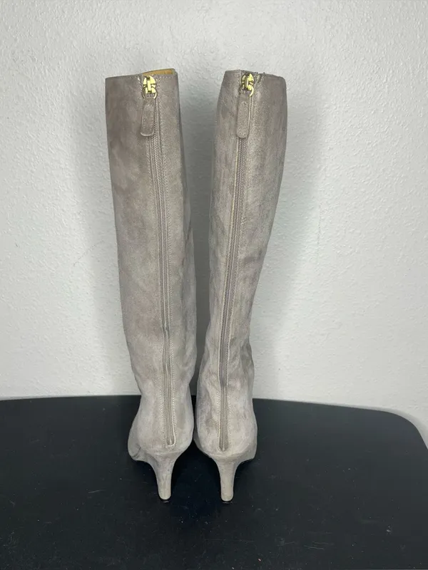 Kate Spade Grey Suede Leather Knee High Curved Wedge Boots Size 7.5 - Image 5