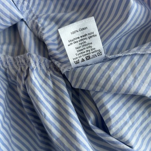 J. Crew Woman's Size Medium‎ Peplum Top Blue White Stripe Bow Detail Cotton - Image 9