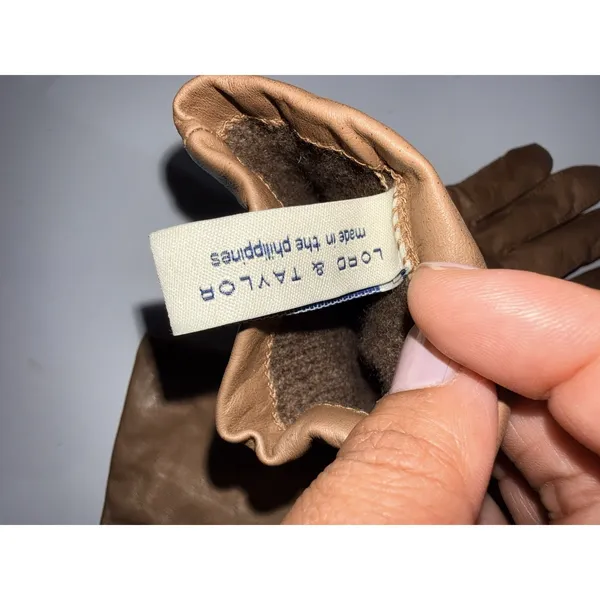 Lord & Taylor Cashmere Lined Dark‎ Brown Leather Gloves Size 7 1/2 Driving 1 - Image 2