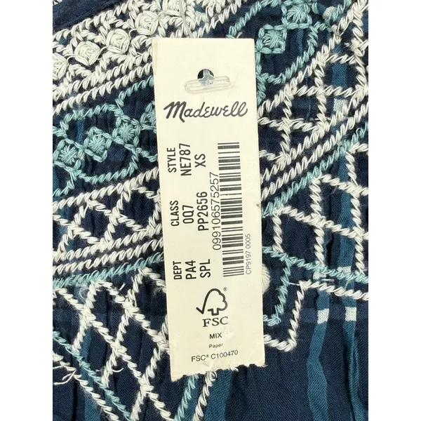 NWT Madewell Embroidered Puff-Sleeve Babydoll Dress Indigo Plaid Size XS Preppy‎ - Image 4