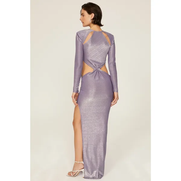 Bronx & Banco Sz M Purple Amara Lilac Cut Out Metallic Long Sleeve Maxi Dress - Image 3