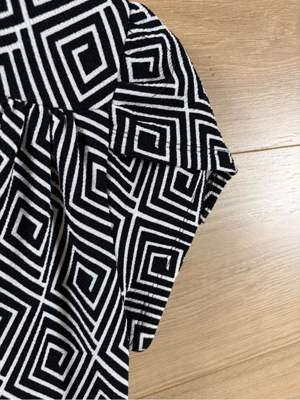 SMAK PARLOUR Black/White Geometric Faux Wrap Dress SMALL - Image 6