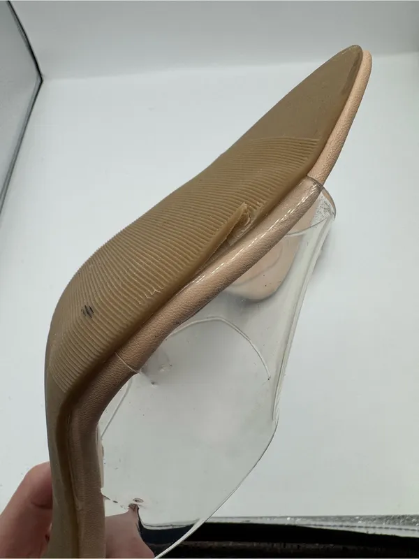 Abound Heels Women 7.5 Tan Good Clear PVC Strap Sculpted Block Heel Pointed Toe - Image 8
