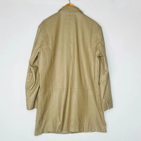 Vintage Y2K Cougar Leather Taupe Beige Oversized Long Jacket Coat Womens L - Image 9