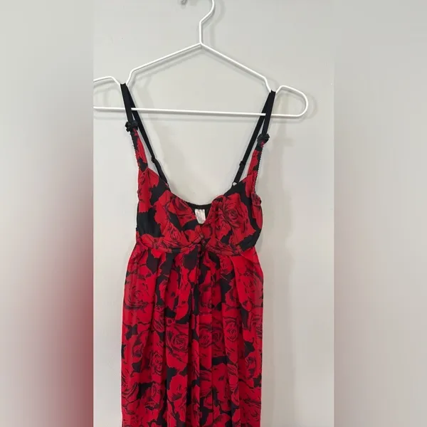 Victoria's Secret Black & Red Vintage with Floral Pattern Dress Size XS 2148 - Image 8