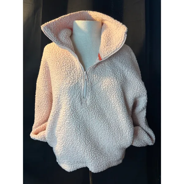 Champion C9 Womens Peach Pink Sherpa Fleece Quarter Zip Pullover Sweater Small‎ - Image 2