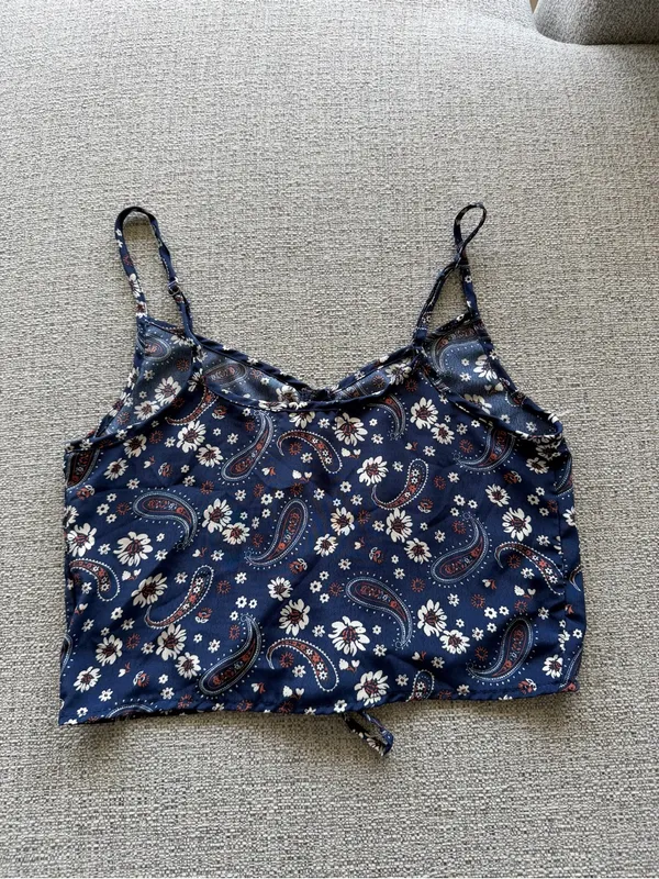 Altar'd State Navy Paisley Floral‎ Tie-Front Crop Cami - Image 2